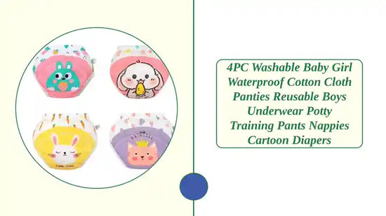 4PC Washable Baby Girl Waterproof Cotton Cloth Panties Reusable Boys Underwear Potty Training Pants Nappies Cartoon Diapers by@Outfy