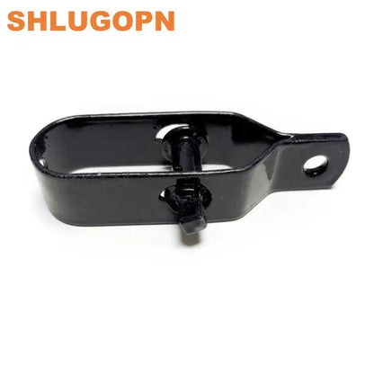 Black metal wire tensioner tightener with bolt and hole for fence or cable straining hardware tool