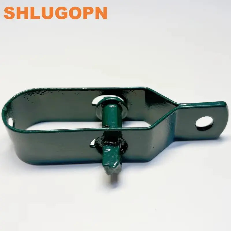 Close-up of green SLGP metal wire tensioner tightener tool for heavy duty fence wire and rope adjustment