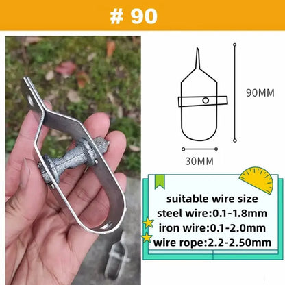 Handheld SLGP metal wire tensioner tightener tool with dimensions and suitable wire size specifications diagram