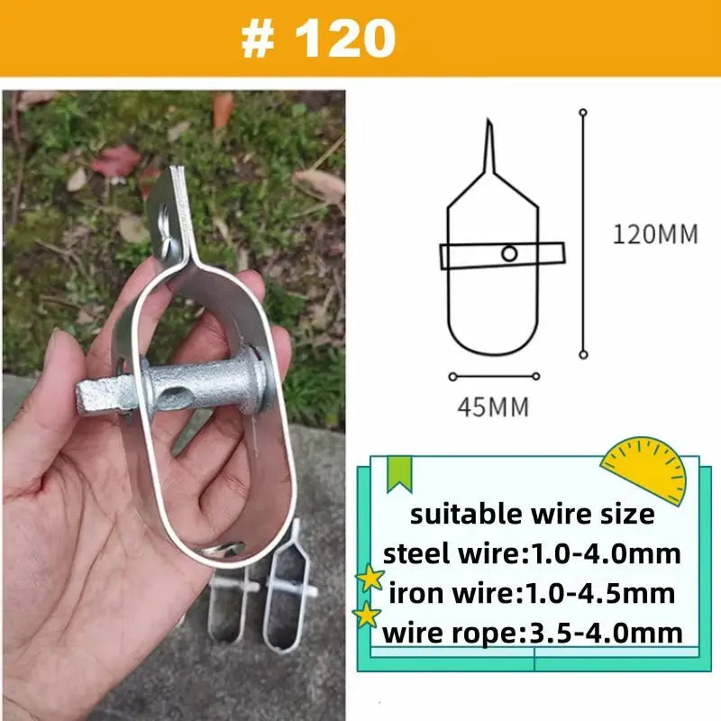 Handheld SLGP heavy duty metal wire tensioner tool with dimensions and suitable wire size chart shown