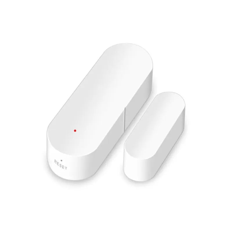 White Tuya Smart WiFi Door Sensor with main and smaller magnetic components shown on white background