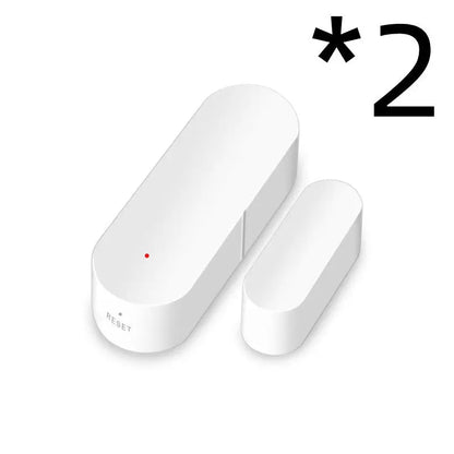 Two white Tuya Smart WiFi door sensors with rounded edges shown on a plain white background
