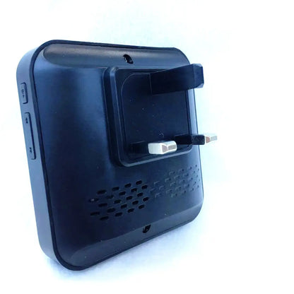 Back view of black Video Doorbell Smart Wireless plug-in adapter with UK three-pin electrical socket design