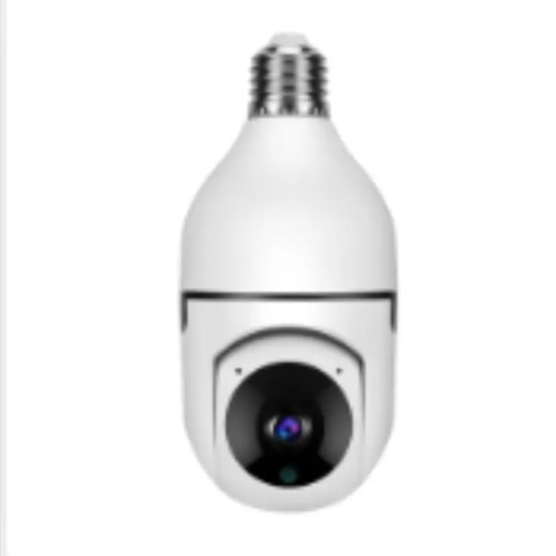 Front view of white WiFi 1080P bulb camera with 4X zoom lens and E27 screw base for home security monitoring