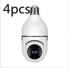 White 1080P WiFi bulb camera with 4X zoom lens and E27 base for home security monitoring and 5G connectivity