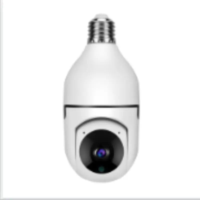 Front view of white WiFi 1080P bulb camera with 4X zoom lens and E27 screw base for home security monitoring