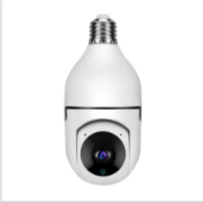 Front view of white WiFi 1080P bulb camera with 4X zoom lens and E27 screw base for home security monitoring