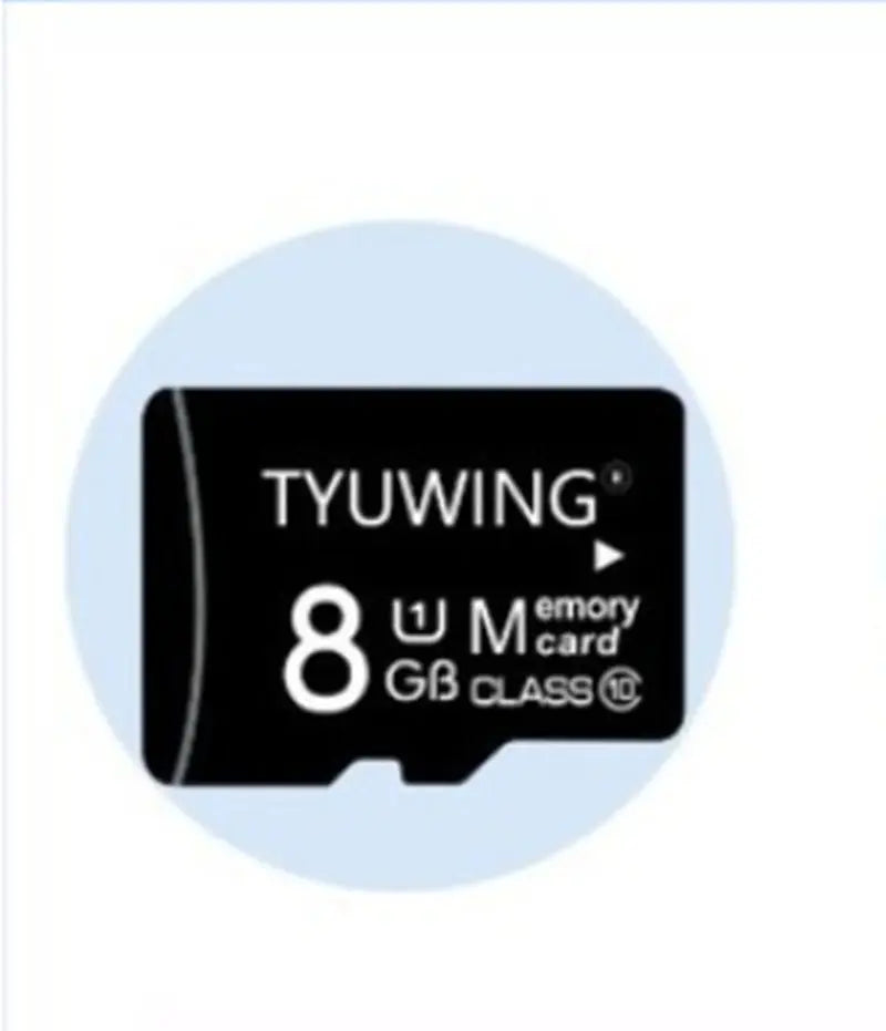Black TYUWING 8GB Class 10 microSD memory card icon with white text on light blue circular background